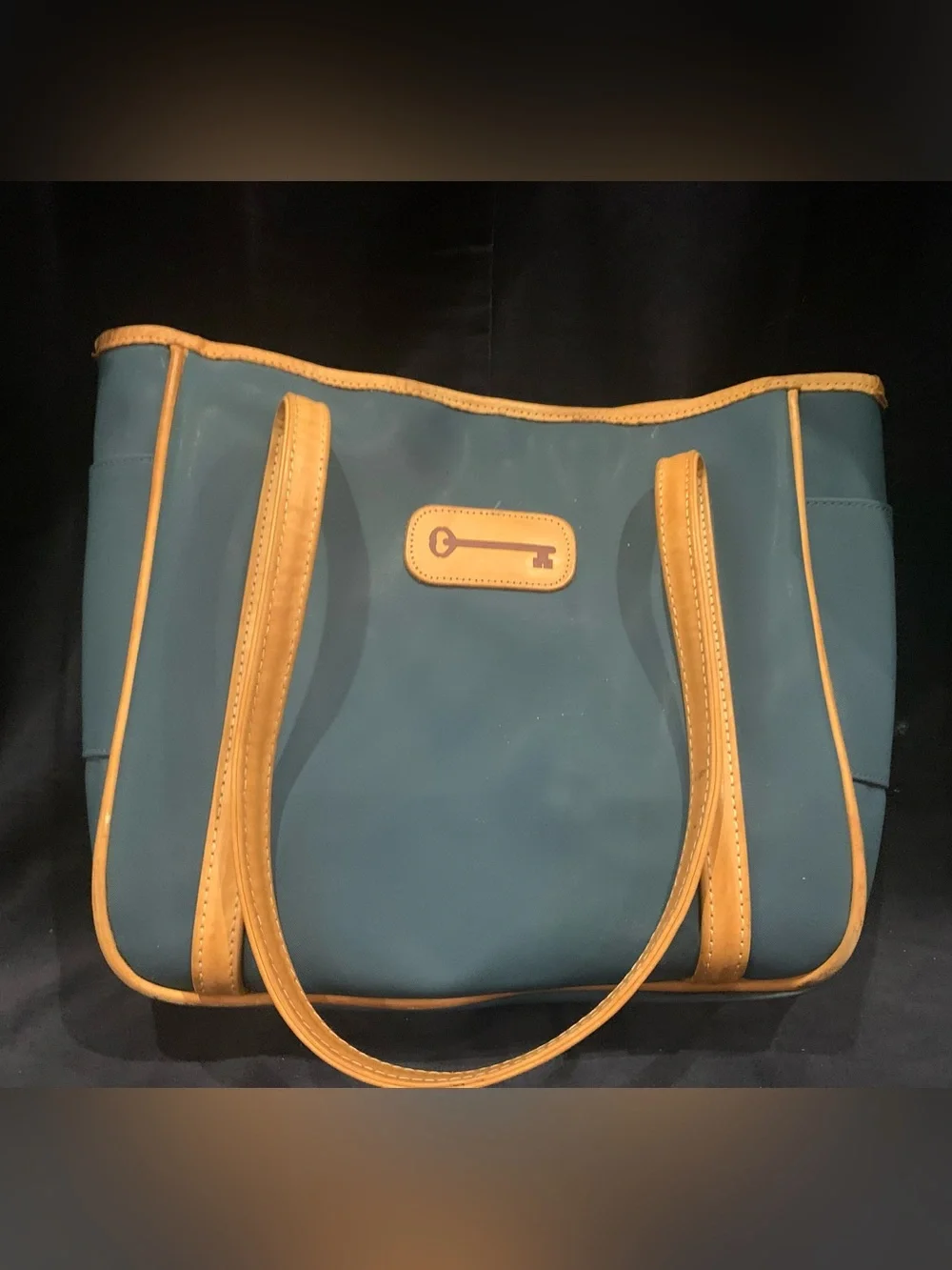 Jon Hart Design Teal Tote with Tan Leather Trim and Key Logo